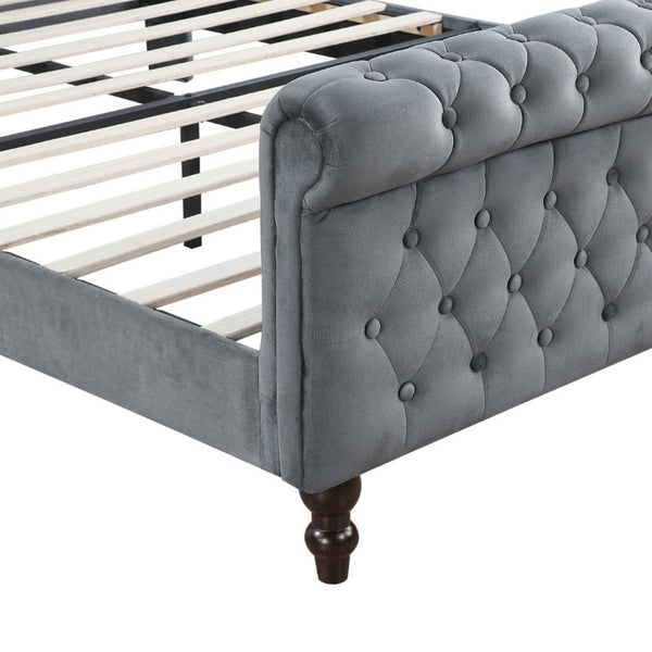 English Elm Modern Queen Platform Bed Dark Gray Velvet Tufted Wingback Headboard No Box Spring Grey B011P549019