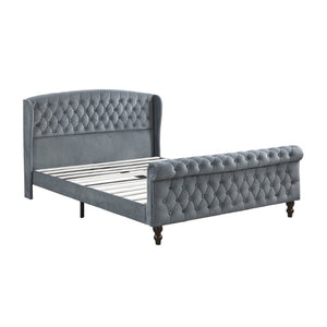 English Elm Modern Queen Platform Bed Dark Gray Velvet Tufted Wingback Headboard No Box Spring Grey B011P549019