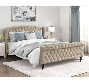 English Elm Modern Queen Platform Bed Dark Gray Velvet Tufted Wingback Headboard No Box Spring Brown B011P549020