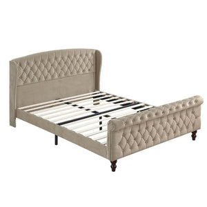 English Elm Modern Queen Platform Bed Dark Gray Velvet Tufted Wingback Headboard No Box Spring Brown B011P549020