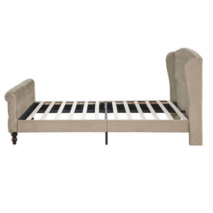 English Elm Modern Queen Platform Bed Dark Gray Velvet Tufted Wingback Headboard No Box Spring Brown B011P549020