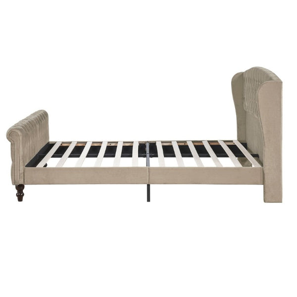 English Elm Modern Queen Platform Bed Dark Gray Velvet Tufted Wingback Headboard No Box Spring Brown B011P549020