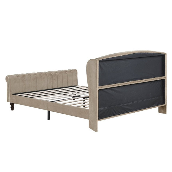 English Elm Modern Queen Platform Bed Dark Gray Velvet Tufted Wingback Headboard No Box Spring Brown B011P549020