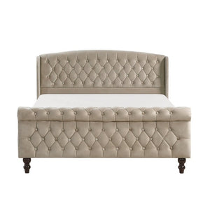 English Elm Modern Queen Platform Bed Dark Gray Velvet Tufted Wingback Headboard No Box Spring Brown B011P549020