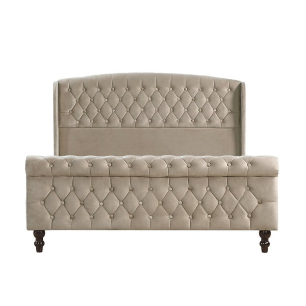 English Elm Modern Queen Platform Bed Dark Gray Velvet Tufted Wingback Headboard No Box Spring Brown B011P549020