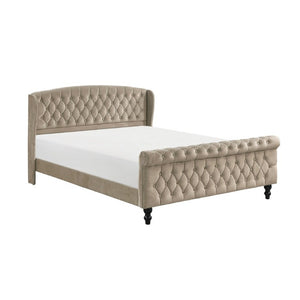 English Elm Modern Queen Platform Bed Dark Gray Velvet Tufted Wingback Headboard No Box Spring Brown B011P549020