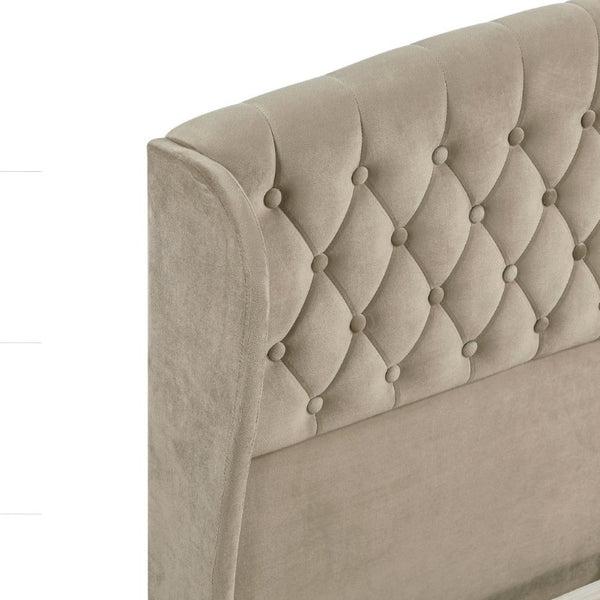 English Elm Modern Queen Platform Bed Dark Gray Velvet Tufted Wingback Headboard No Box Spring Brown B011P549020