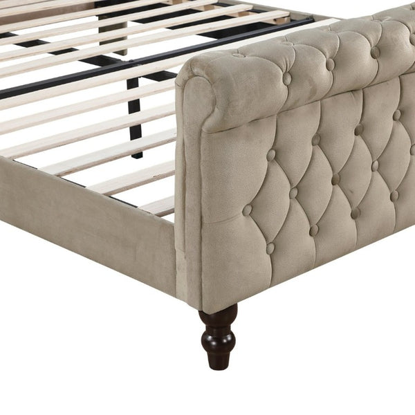 English Elm Modern Queen Platform Bed Dark Gray Velvet Tufted Wingback Headboard No Box Spring Brown B011P549020