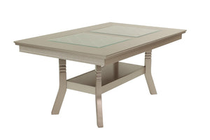 English Elm Dining Table with Glass Top Silver Rubberwood Frame Arched Base and Lower Display Shelf B011P552420