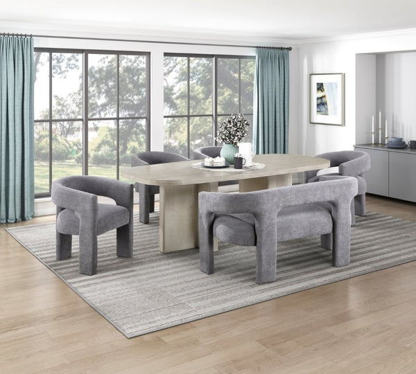 English Elm Contemporary Oval Dining Table with Double Pedestal Base Oak Veneer Seats Six B011P553100