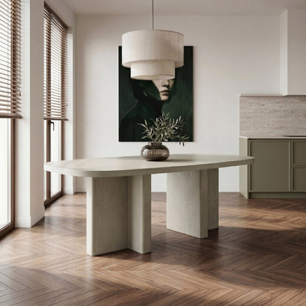 English Elm Contemporary Oval Dining Table with Double Pedestal Base Oak Veneer Seats Six B011P553100