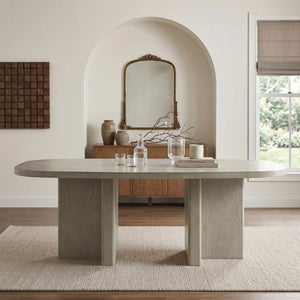 English Elm Contemporary Oval Dining Table with Double Pedestal Base Oak Veneer Seats Six B011P553100