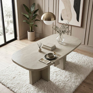 English Elm Contemporary Oval Dining Table with Double Pedestal Base Oak Veneer Seats Six B011P553100
