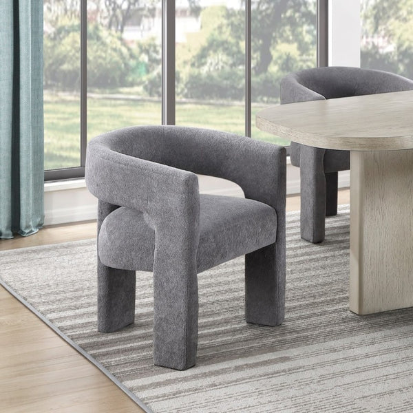 English Elm Contemporary Boucle Barrel Armchair Set of Two Sculptural Dining Seating in Dark Gray B011P553102