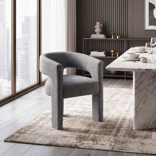 English Elm Contemporary Boucle Barrel Armchair Set of Two Sculptural Dining Seating in Dark Gray B011P553102
