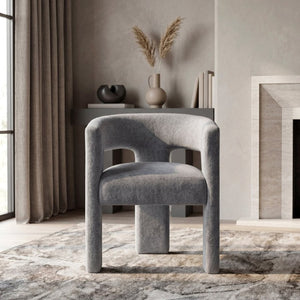 English Elm Contemporary Boucle Barrel Armchair Set of Two Sculptural Dining Seating in Dark Gray B011P553102