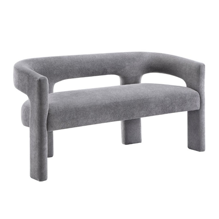 English Elm Contemporary Boucle Upholstered Dining Bench Sculptural Curved Back Plywood Frame Seat B011P553103