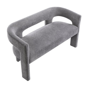 English Elm Contemporary Boucle Upholstered Dining Bench Sculptural Curved Back Plywood Frame Seat B011P553103