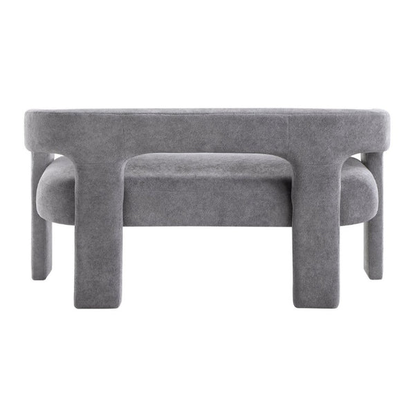 English Elm Contemporary Boucle Upholstered Dining Bench Sculptural Curved Back Plywood Frame Seat B011P553103