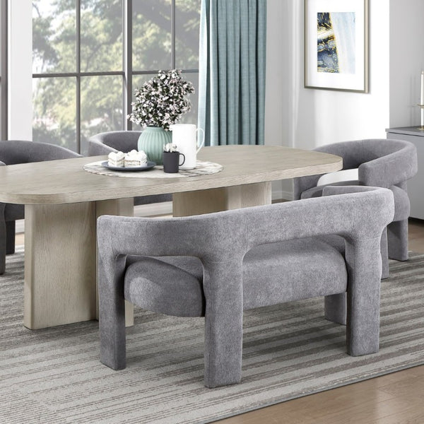 English Elm Contemporary Boucle Upholstered Dining Bench Sculptural Curved Back Plywood Frame Seat B011P553103