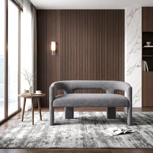 English Elm Contemporary Boucle Upholstered Dining Bench Sculptural Curved Back Plywood Frame Seat B011P553103