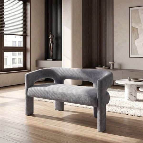 English Elm Contemporary Boucle Upholstered Dining Bench Sculptural Curved Back Plywood Frame Seat B011P553103