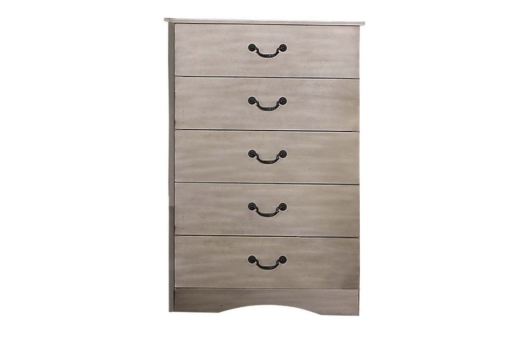 English Elm Chest of Five Drawers Antique Silver Finish Tall Bedroom Storage Contemporary Style B011P553136