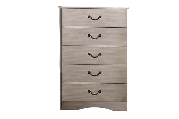 English Elm Chest of Five Drawers Antique Silver Finish Tall Bedroom Storage Contemporary Style B011P553136
