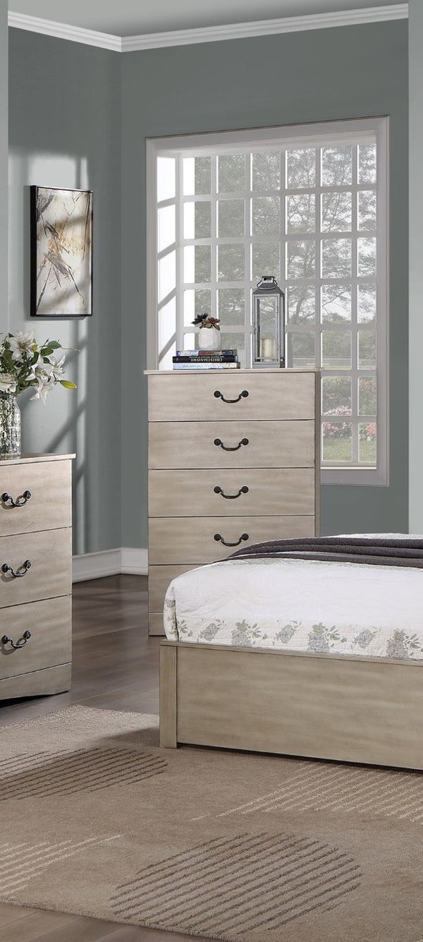 English Elm Chest of Five Drawers Antique Silver Finish Tall Bedroom Storage Contemporary Style B011P553136
