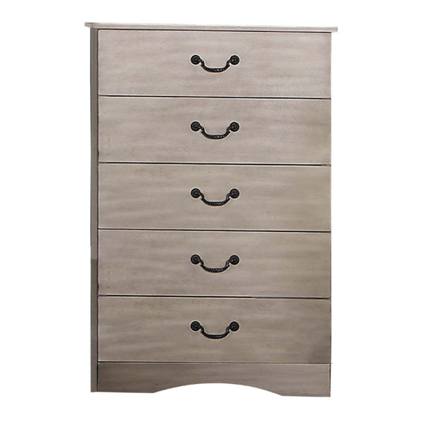 English Elm Chest of Five Drawers Antique Silver Finish Tall Bedroom Storage Contemporary Style B011P553136