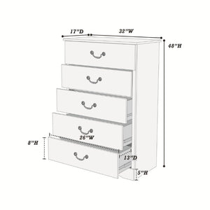 English Elm Chest of Five Drawers Antique Silver Finish Tall Bedroom Storage Contemporary Style B011P553136