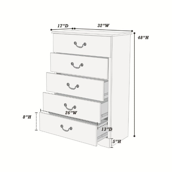 English Elm Chest of Five Drawers Antique Silver Finish Tall Bedroom Storage Contemporary Style B011P553136