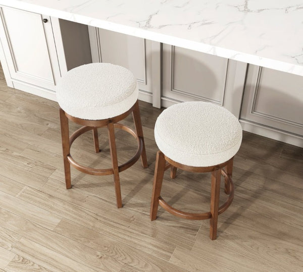 English Elm Modern Boucle Swivel Counterstool Solid Wood Base Plush Upholstered Kitchen Island Seat B011P553956