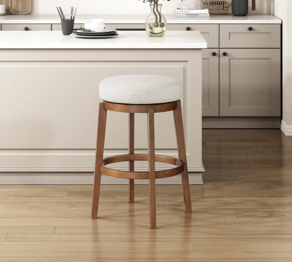 English Elm Modern Boucle Swivel Barstool Solid Wood Base Pub Height Kitchen Island Seating B011P553957