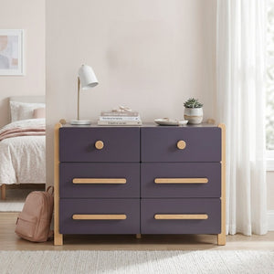 English Elm Contemporary Two Tone Plum Six Drawer Dresser Solid Wood Frame for Bedroom Storage B011P554815