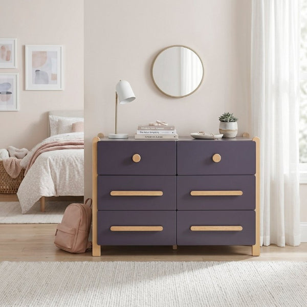 English Elm Contemporary Two Tone Plum Six Drawer Dresser Solid Wood Frame for Bedroom Storage B011P554815