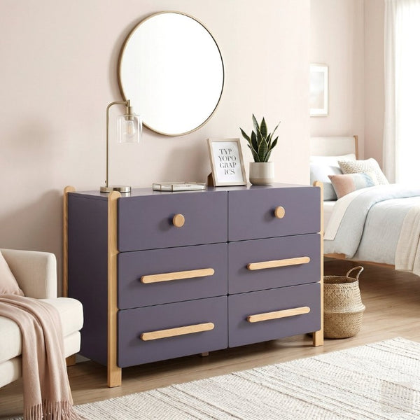 English Elm Contemporary Two Tone Plum Six Drawer Dresser Solid Wood Frame for Bedroom Storage B011P554815