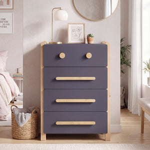English Elm Contemporary Two Tone Plum Wood Four Drawer Vertical Dresser for Compact Bedroom Storage B011P554816