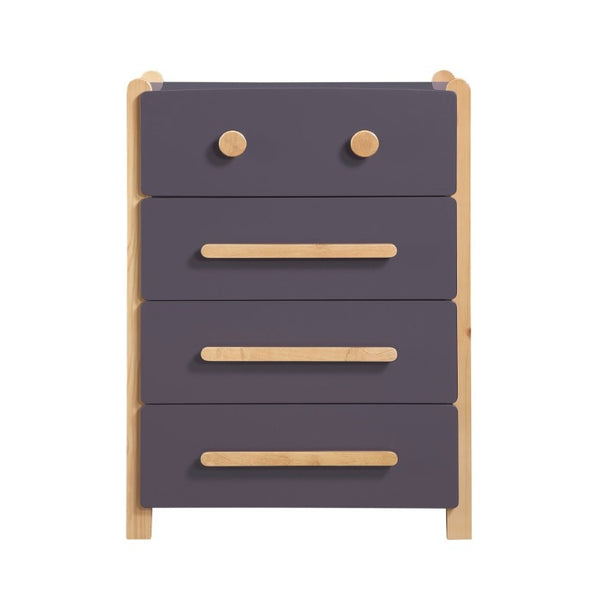English Elm Contemporary Two Tone Plum Wood Four Drawer Vertical Dresser for Compact Bedroom Storage B011P554816