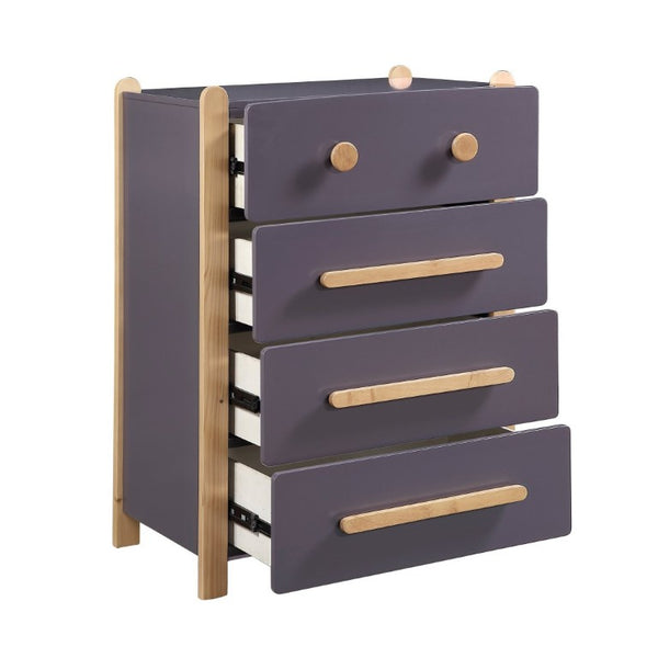 English Elm Contemporary Two Tone Plum Wood Four Drawer Vertical Dresser for Compact Bedroom Storage B011P554816