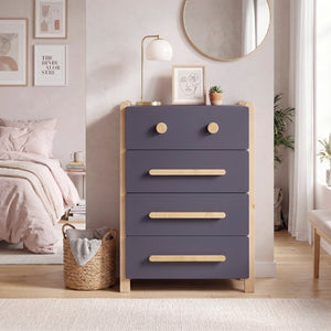 English Elm Contemporary Two Tone Plum Wood Four Drawer Vertical Dresser for Compact Bedroom Storage B011P554816