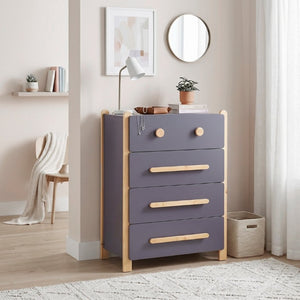 English Elm Contemporary Two Tone Plum Wood Four Drawer Vertical Dresser for Compact Bedroom Storage B011P554816