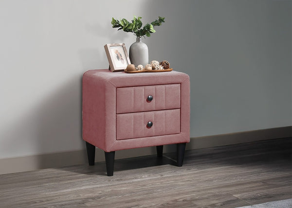 English Elm Contemporary Brushed Linen Upholstered Nightstand with Two Drawer Bedroom Storage Pink B011P554854