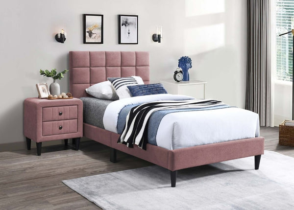 English Elm Contemporary Brushed Linen Upholstered Nightstand with Two Drawer Bedroom Storage Pink B011P554854