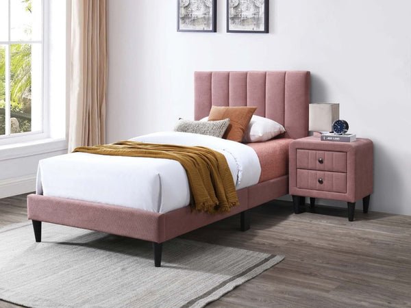 English Elm Contemporary Brushed Linen Upholstered Nightstand with Two Drawer Bedroom Storage Pink B011P554854