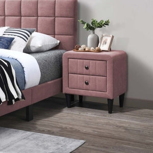 English Elm Contemporary Brushed Linen Upholstered Nightstand with Two Drawer Bedroom Storage Pink B011P554854