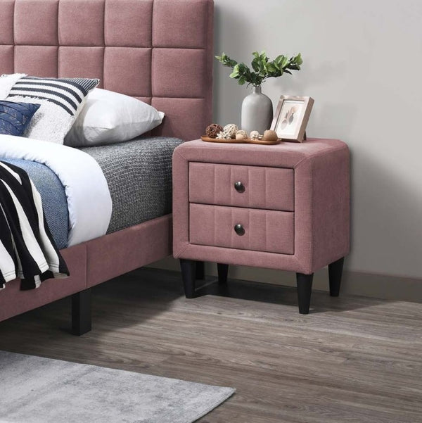 English Elm Contemporary Brushed Linen Upholstered Nightstand with Two Drawer Bedroom Storage Pink B011P554854