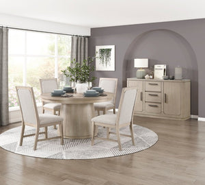 English Elm Beige Fabric Dining Chairs Set of 2 with Arched Back and Wood Grain Frame B011P555608