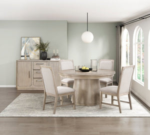 English Elm Beige Fabric Dining Chairs Set of 2 with Arched Back and Wood Grain Frame B011P555608