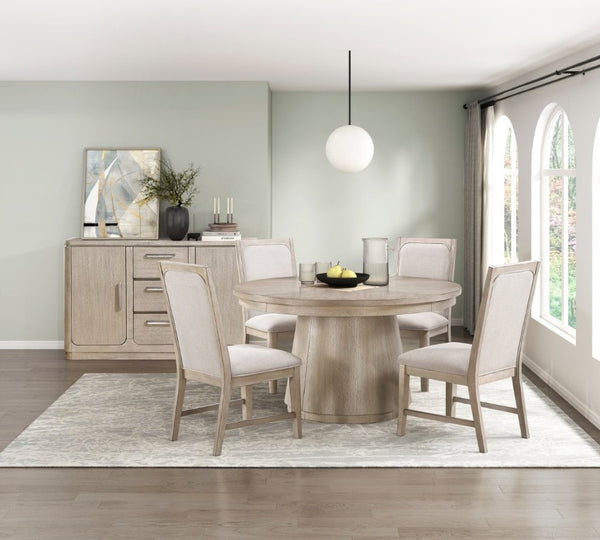 English Elm Beige Fabric Dining Chairs Set of 2 with Arched Back and Wood Grain Frame B011P555608